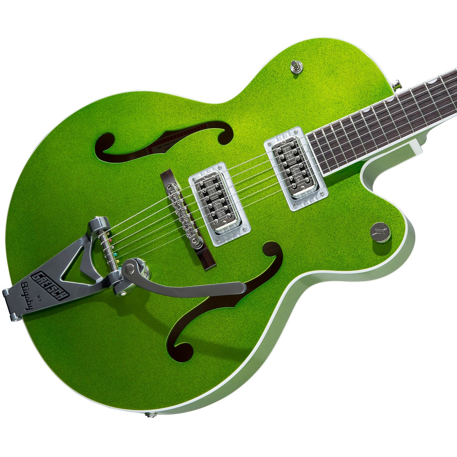 

Гитары Gretsch G6120T-HR Brian Setzer Signature Hot Rod Hollowbody с охлаждающей жидкостью Bigsby Extreme Green Sparkle