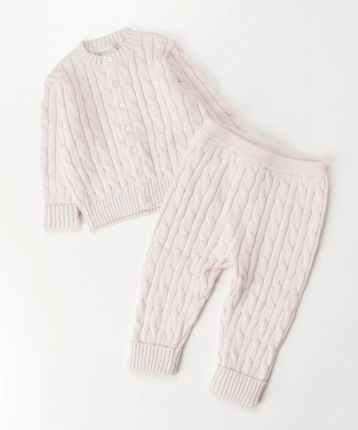 Вязаный кардиган и брюки из хлопка Ralph Lauren, сет, розовый — фото 4
