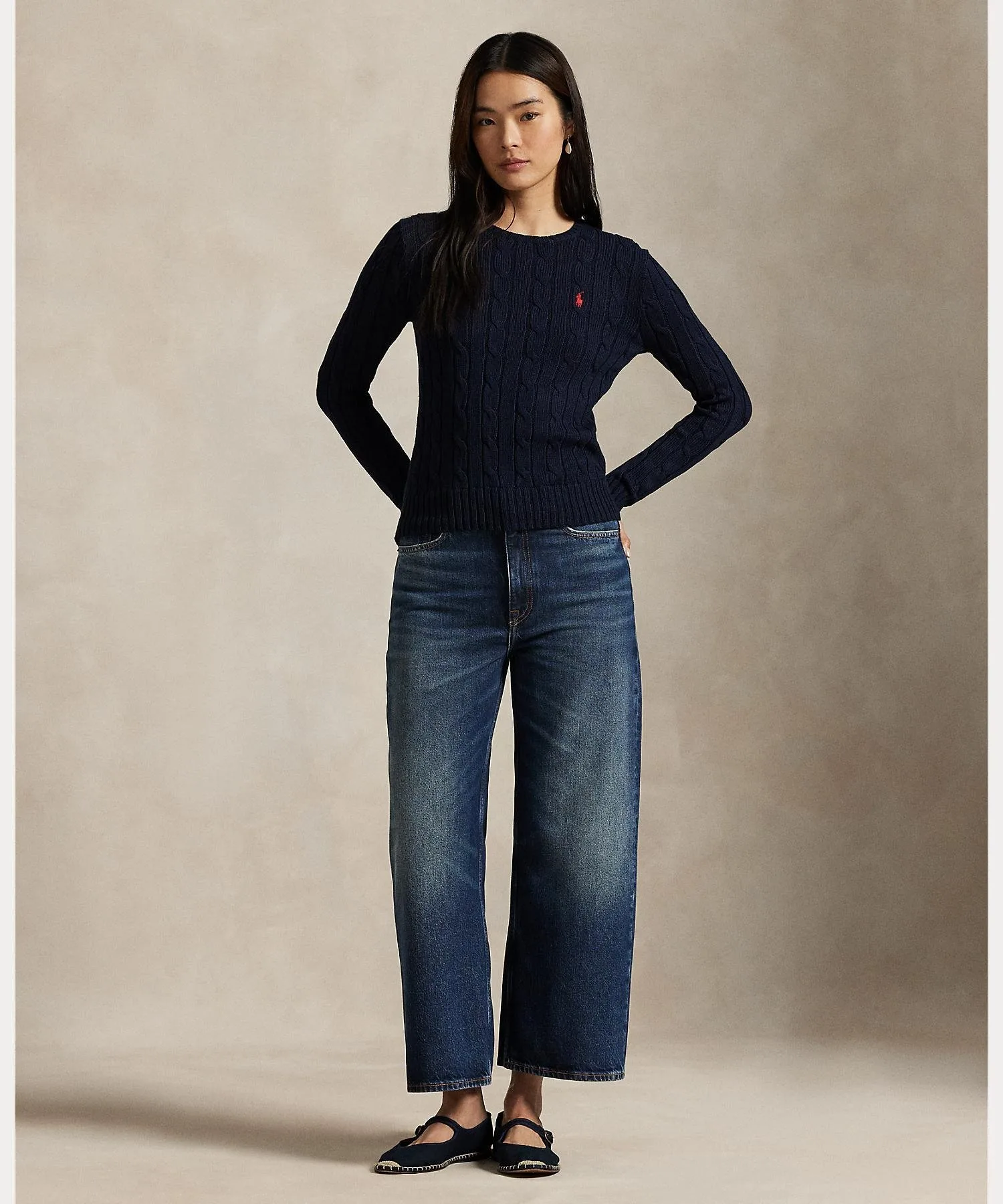 Хлопковый свитер с круглым вырезом и косами Polo Ralph Lauren, 400 Blue — фото 3