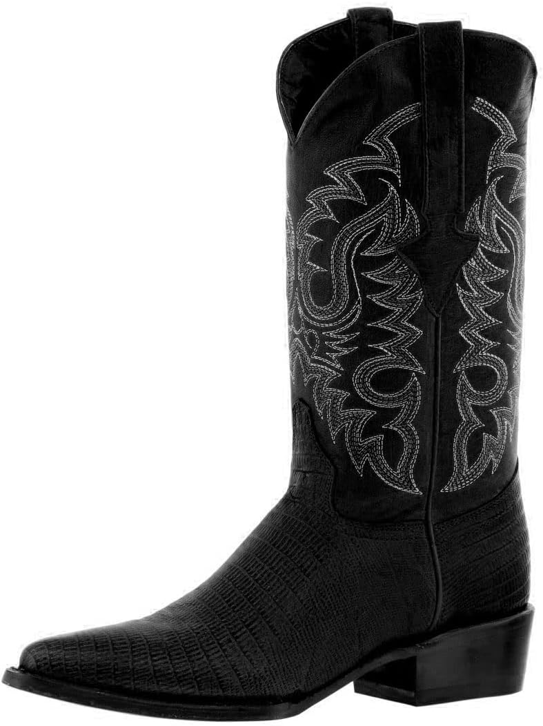 

Мужские черные ковбойские сапоги Texas Legacy с кожей на западный манер, тиснением под ящерицу Теджу, носок J