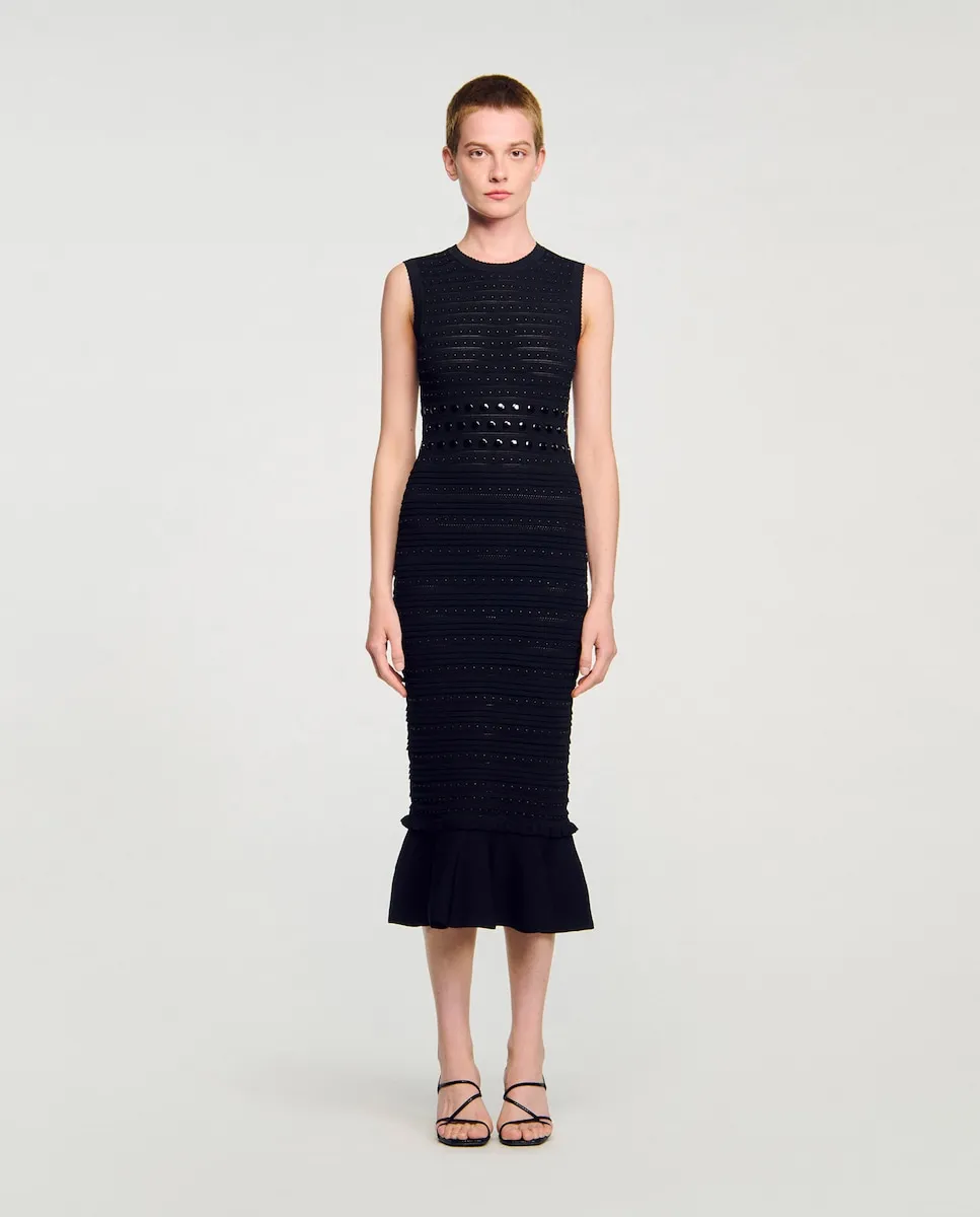 

Длинное трикотажное платье с заклепками Sandro, черный