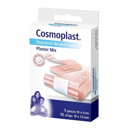 

Универсальный комбинированный набор Cosmoplast, 10 упаковок по 5 лейкопластырей и 10 полосок.
