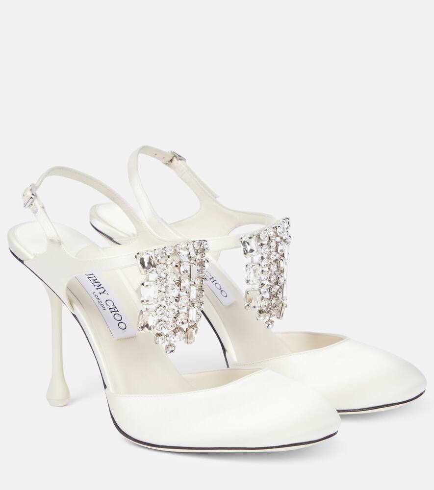 Туфли-лодочки Verity 95 с отделкой из сатина Jimmy Choo, Ivory/Crystal
