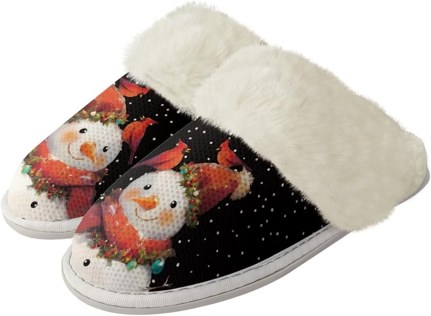 

Тапочки Srengjodk из фланелевой хлопковой ткани с меховой окантовкой, домашние тапочки без задника, тапочки для женщин и мужчин, размер 36-47, Retro Snowman Print