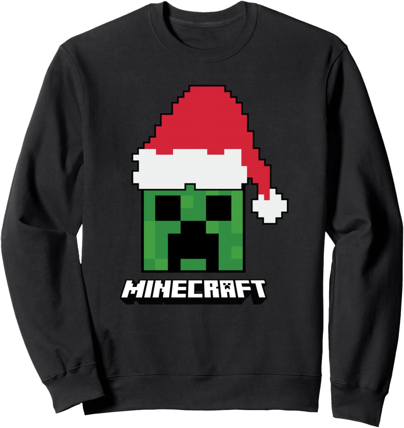 

Толстовка с изображением рождественской шапки Санты в стиле крипера из Minecraft, черная