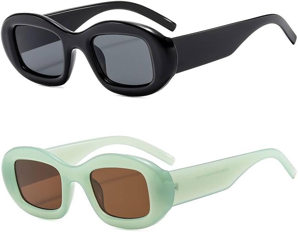 

Солнцезащитные очки в стиле ретро с овальной оправой небольшого размера для женщин с круглым и круглым лицом, высококачественные солнцезащитные очки TVTBBVV, 2pcs Black Green