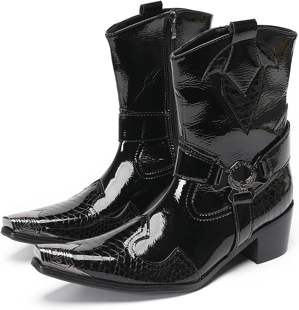 

Мужские ботинки Santimon Cowboy, повседневные и нарядные, из натуральной кожи, высокие, с металлическим носком, молнией, размером, вестерн-стиль, модные, для свадьбы, певцов, баров, вечеринок, бальных мероприятий, челси-бутсы, черный