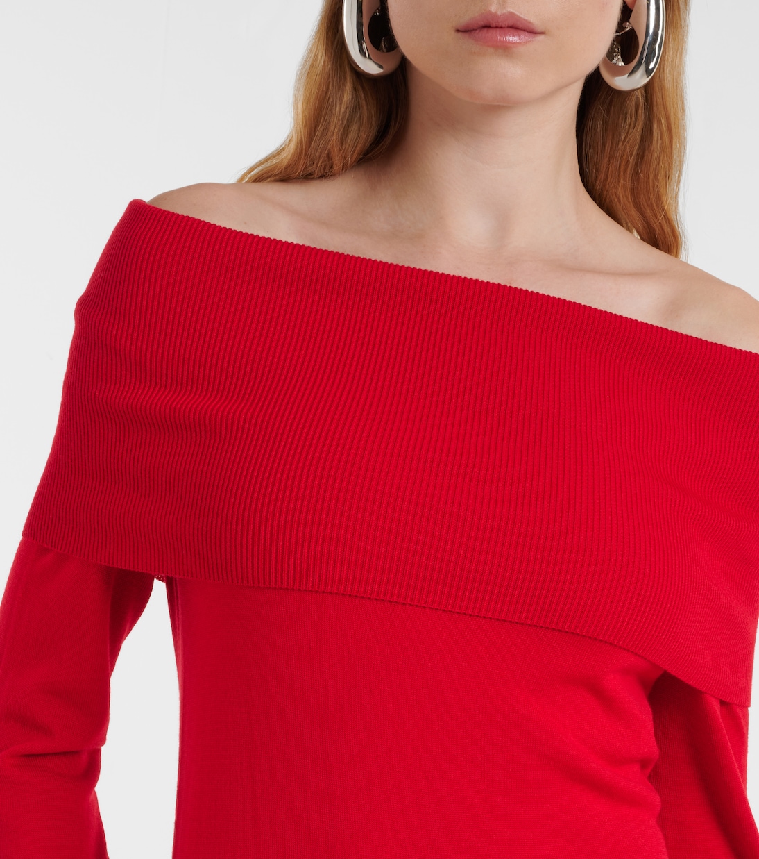 Длинное платье из натуральной шерсти с открытыми плечами Stella McCartney, Lipstick Red — фото 4