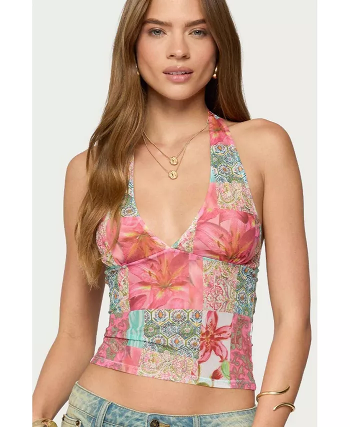 

Женский топ Catie с принтом и сетчатыми бретелями Edikted, красный