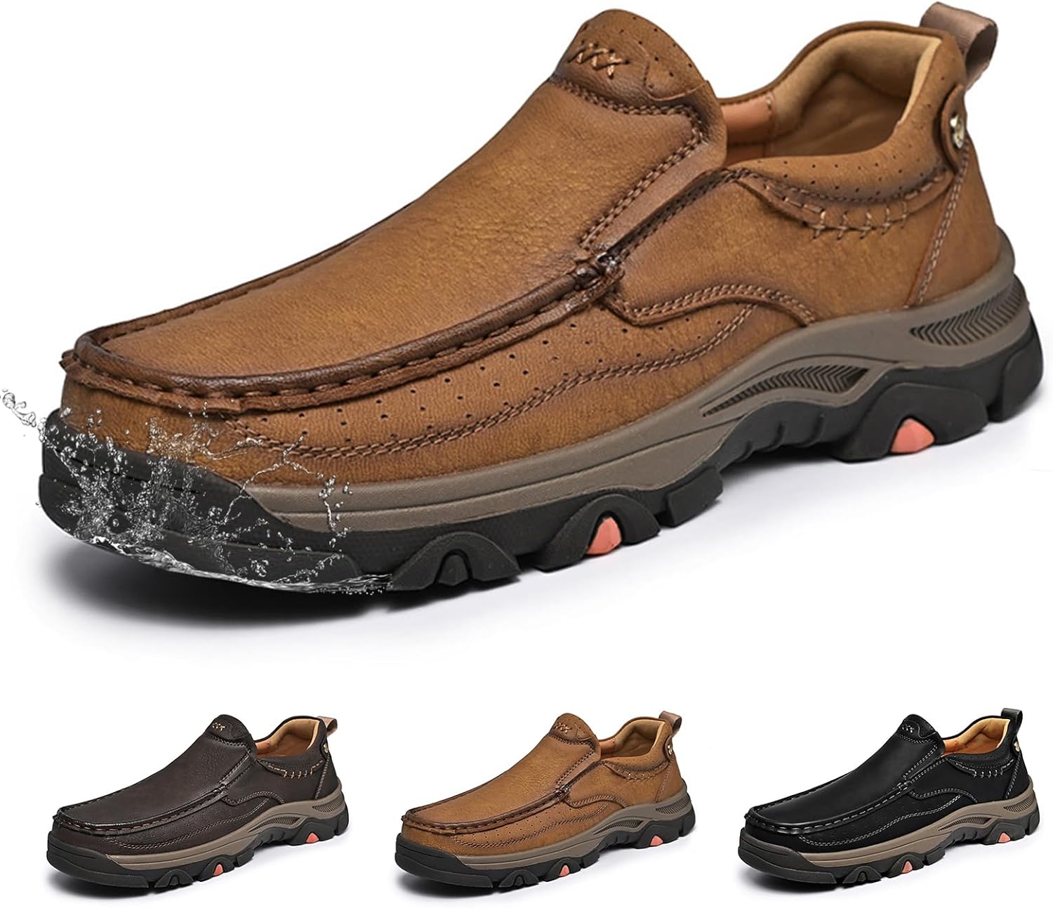 

Мужские лоферы на подскоке, кожаные лоферы, водонепроницаемые, легкие, мягкие, нескользящие, удобные повседневные, деловые, туристические и походные обувь Generic, темно-коричневый