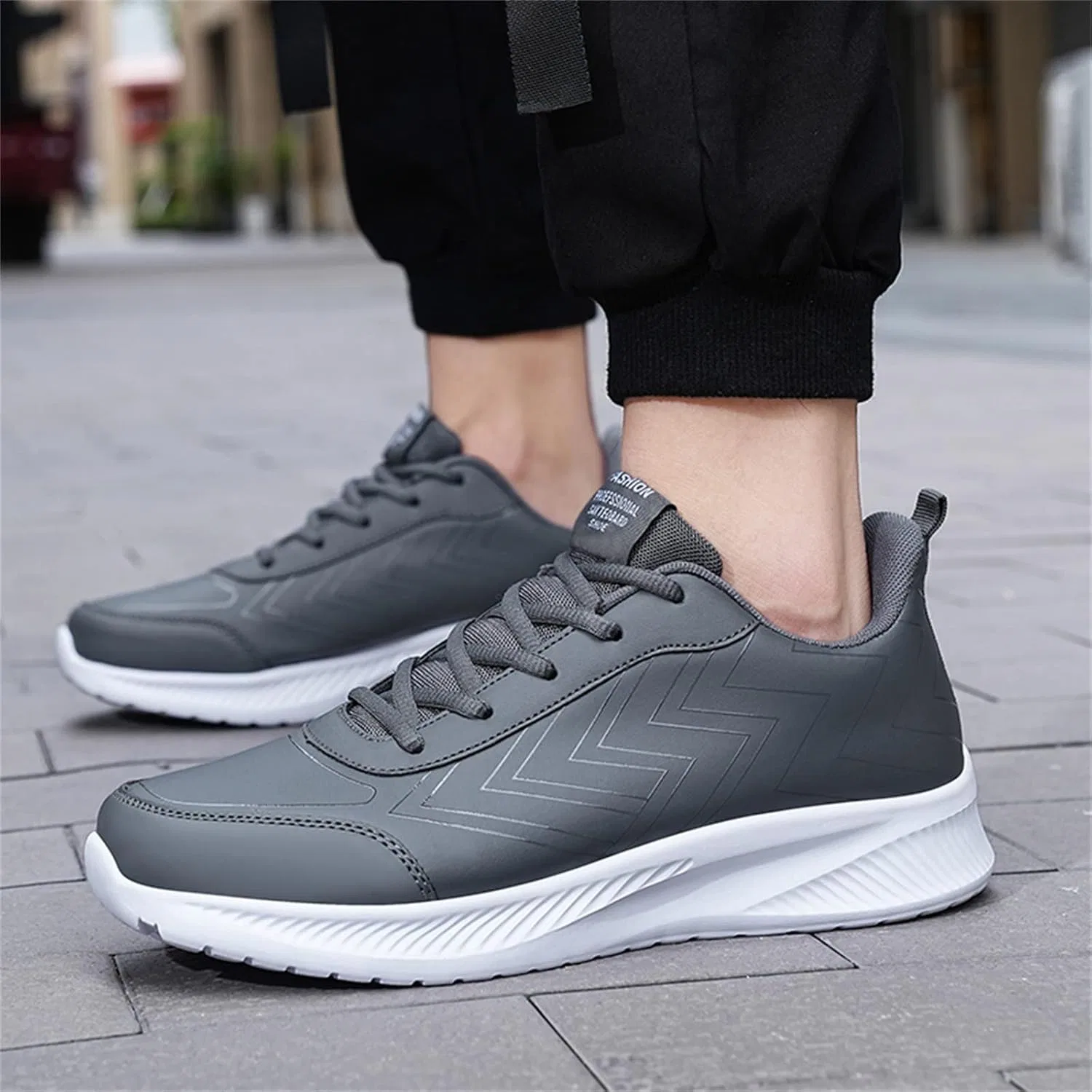 Кроссовки Casual Shoes Men's Shoes Large Size Casual Leather Print Laace Up Casual Fashion Simple Shoes Running Generic, Gray — фото 4