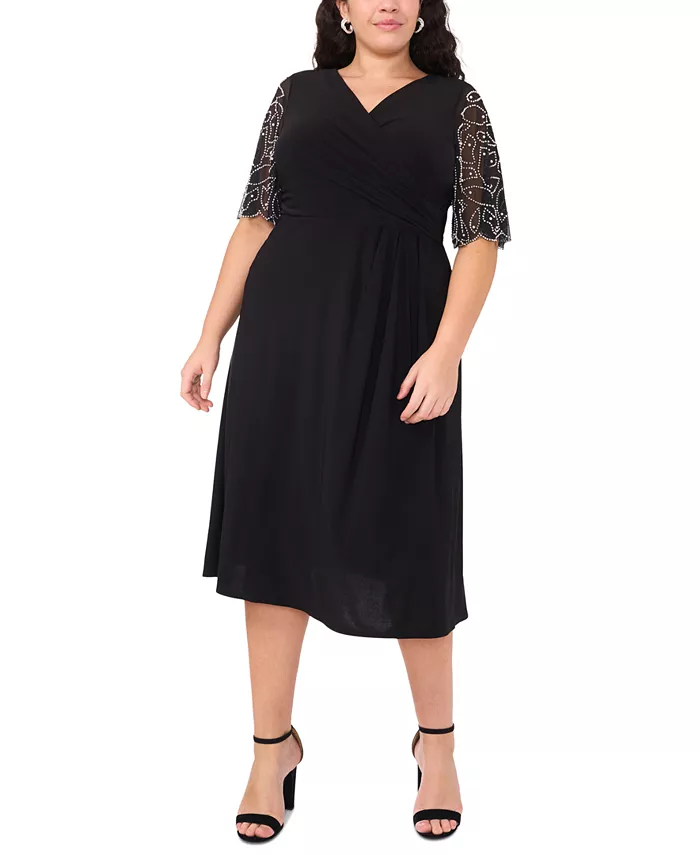 

Платье приталенное с расклешенной юбкой и прозрачными рукавами Plus Size MSK, черный