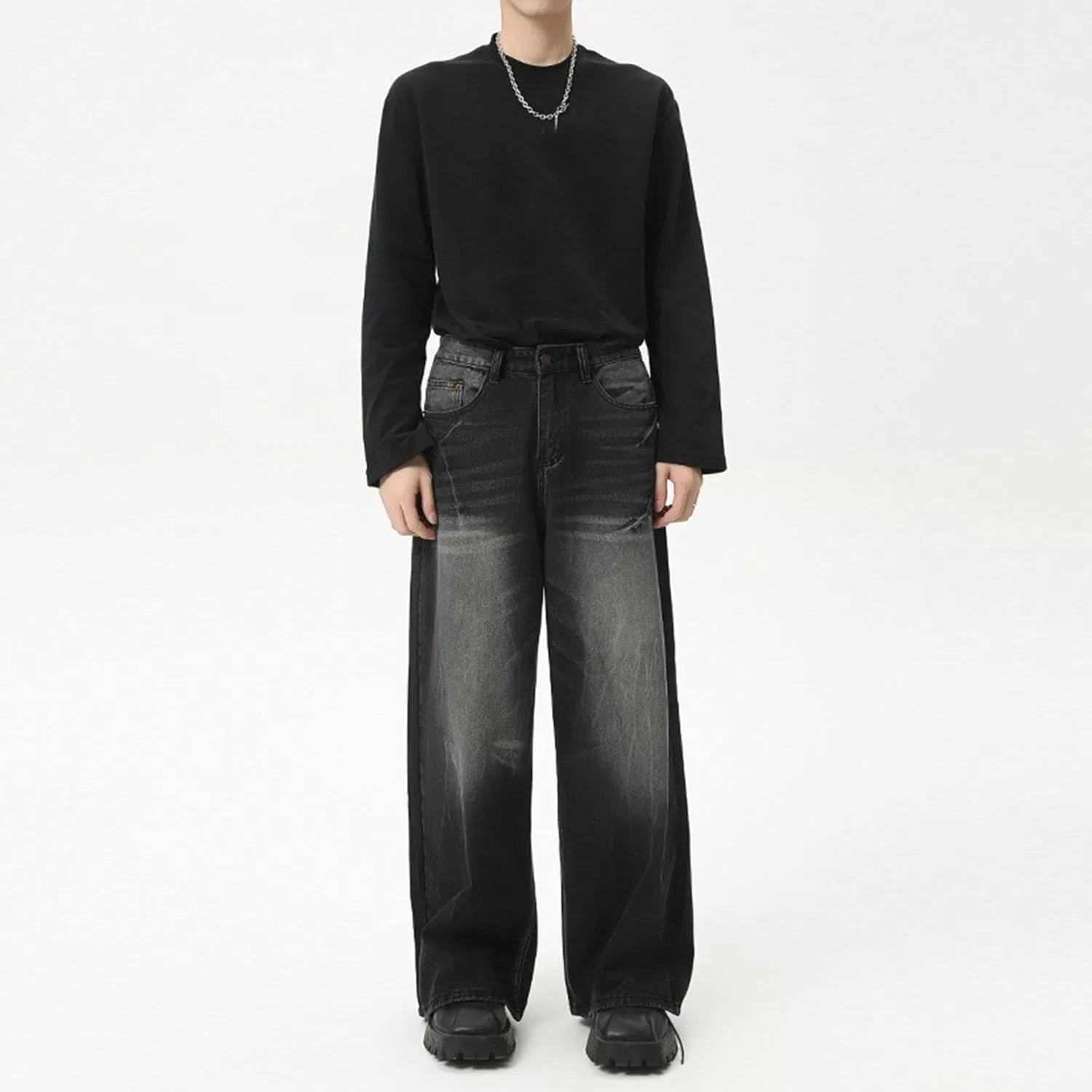 Штаны, свободные, Baggy Jeans, черный — фото 4