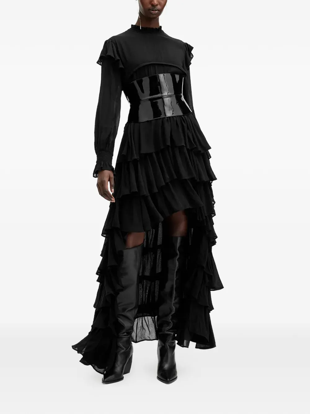 

Асимметричное платье Cavarly с оборками Allsaints, черный