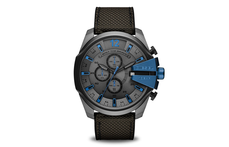 

DIESEL Часы MEGA CHIEF Collection Armor Series Wrist Watch Quartz Movement Nylon Strap Gray Dial Men's Watch, Black Blue