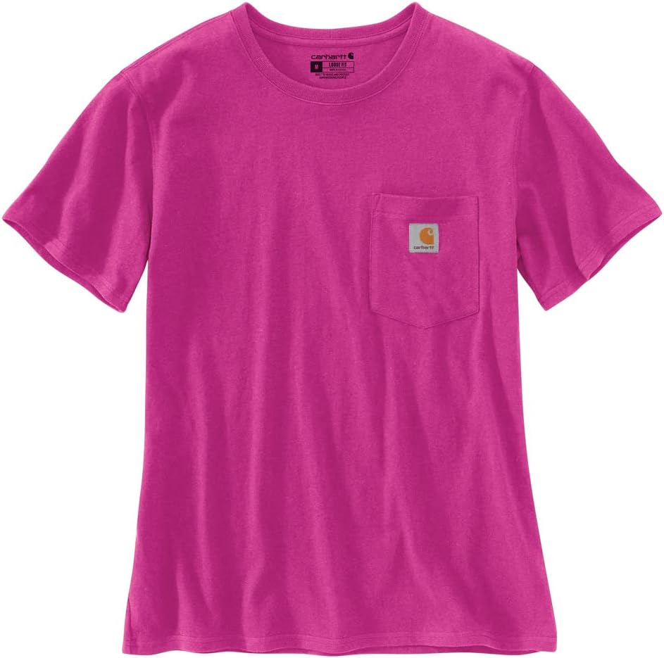 

Carhartt женская футболка с карманом, свободный крой, плотная ткань, короткий рукав, Magenta Agate Heather