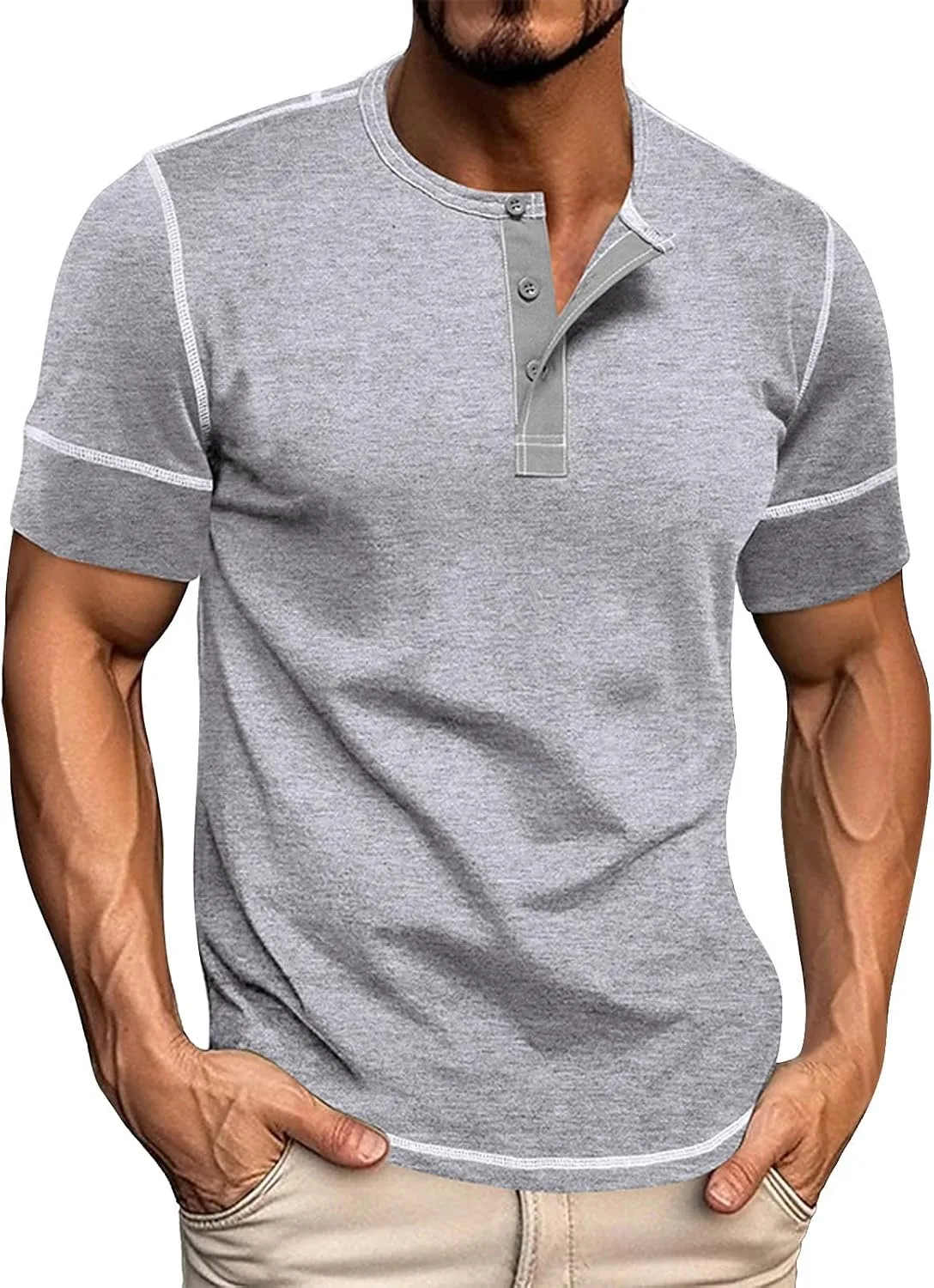 

Мужская хлопковая льняная рубашка с коротким рукавом и четвертной застежкой