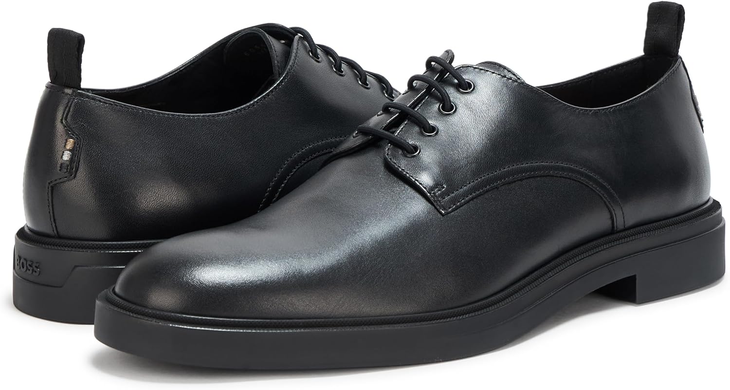 BOSS Мужские туфли Calev Derby из кожи Oxford Flat, Black Gloss — фото 3
