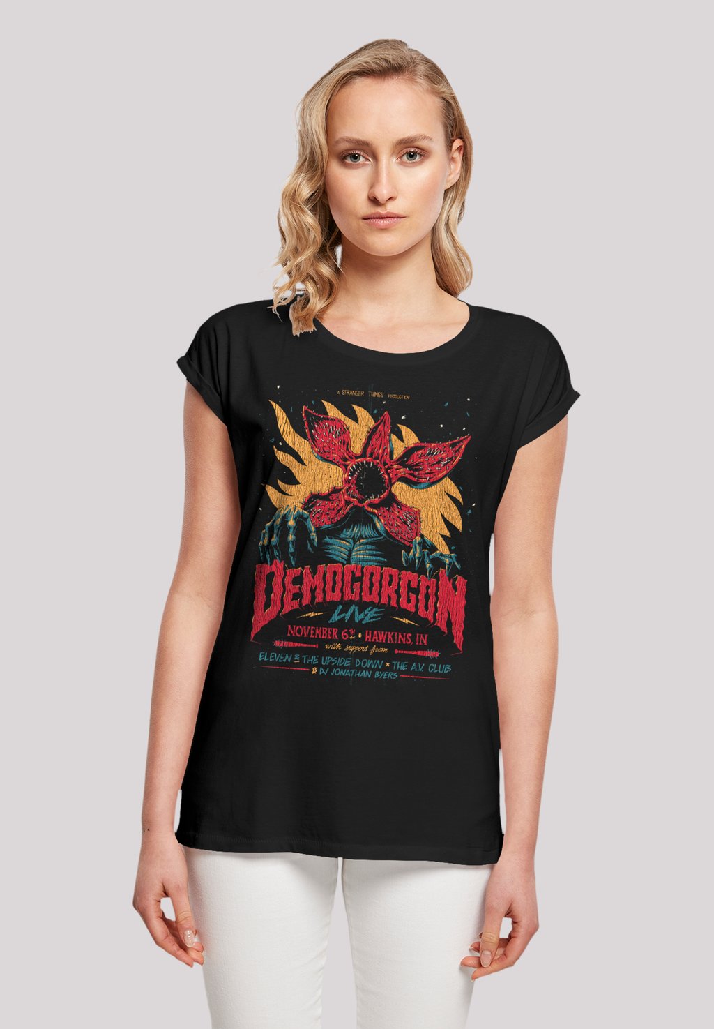 

Футболка с принтом STRANGER THINGS DEMOGORGON POSTER NETFLIX TV SERIES F4NT4STIC, черный