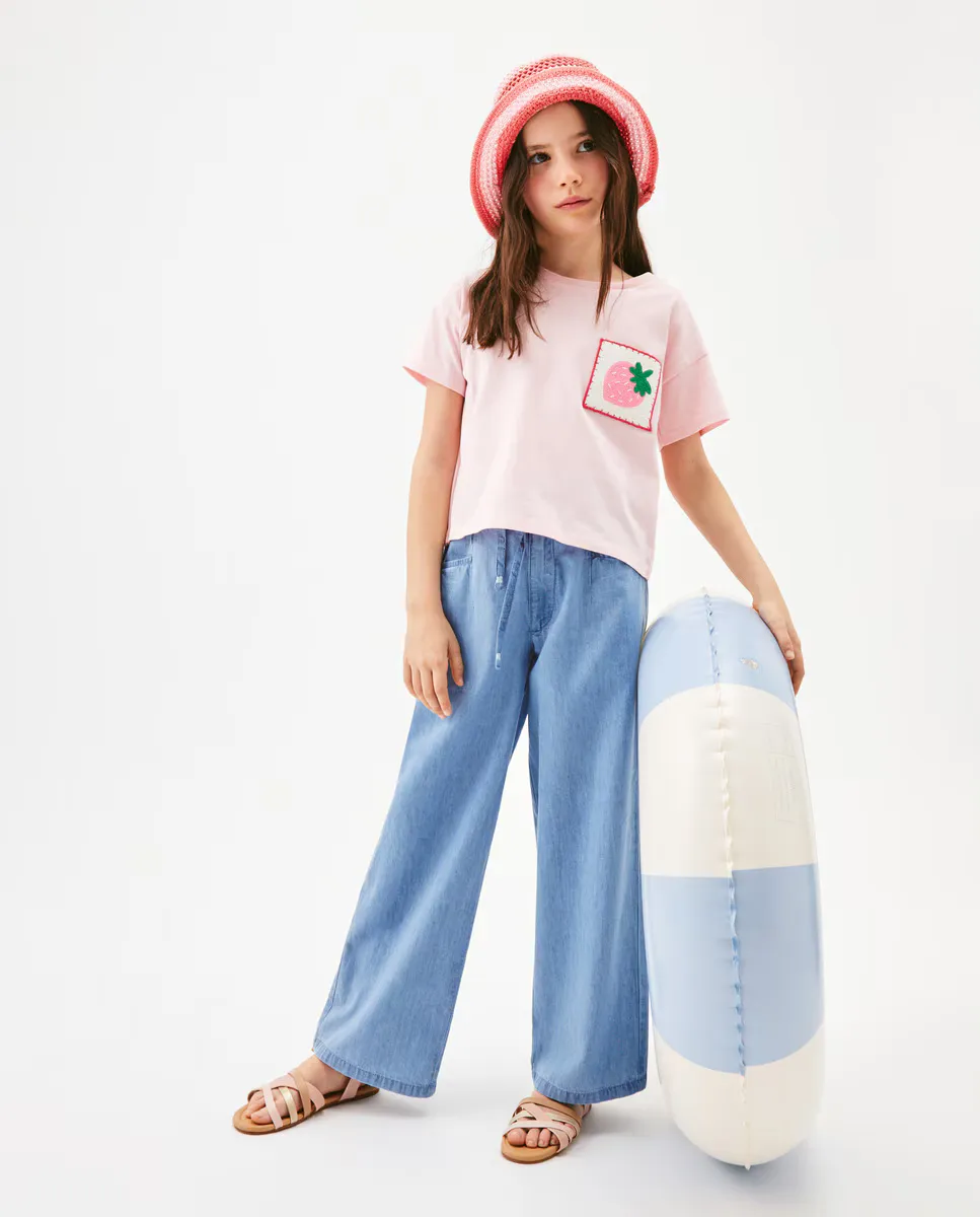 

Струящиеся джинсы для девочек на резинках Kids El Corte Inglés, бледно-голубой