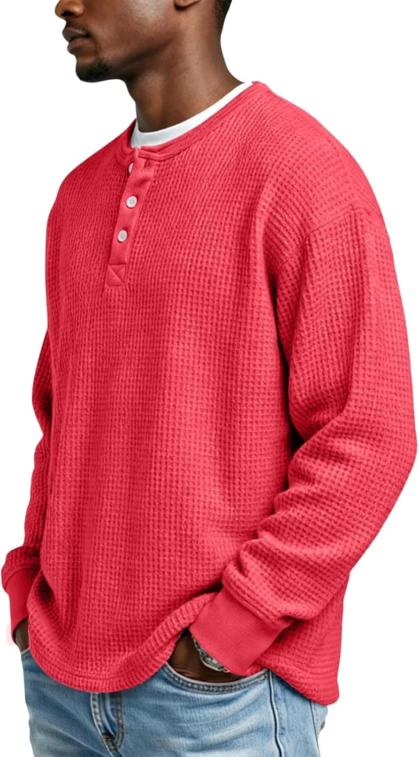 Мужской свитшот Henley с вязаным вафельным узором, Wine — фото 3