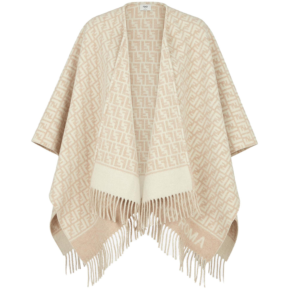 FENDI Французский жаккардовый пончо с бахромой Jacquard, Brown — фото 2