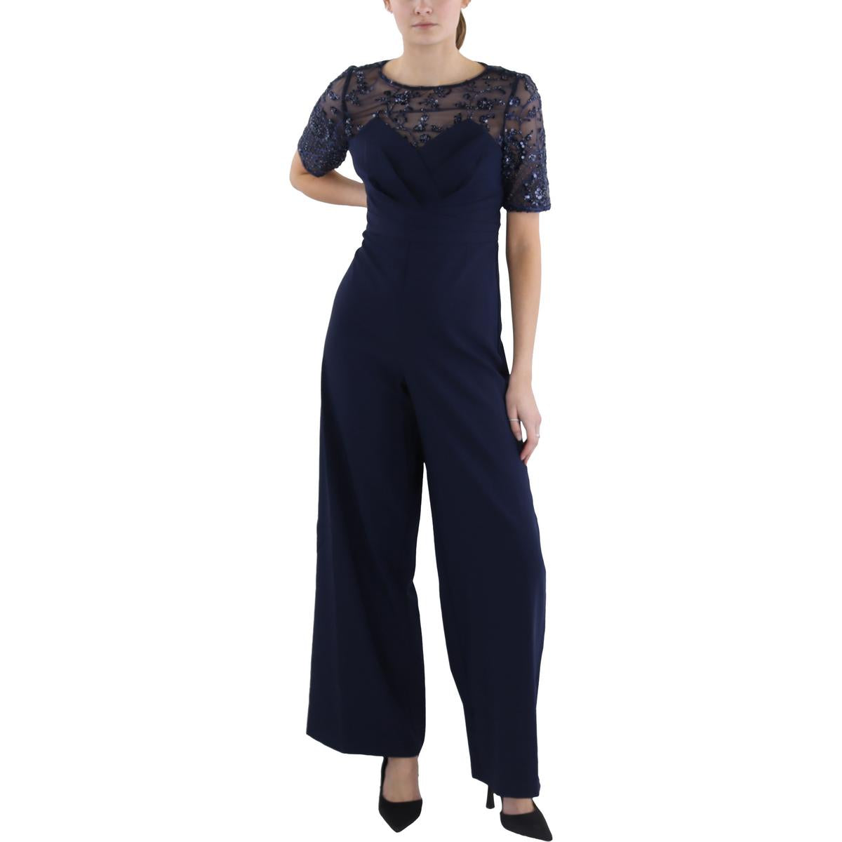 

Женский комбинезон IDA Palazzo с высокой талией и короткими рукавами JS Collections, темно-синий