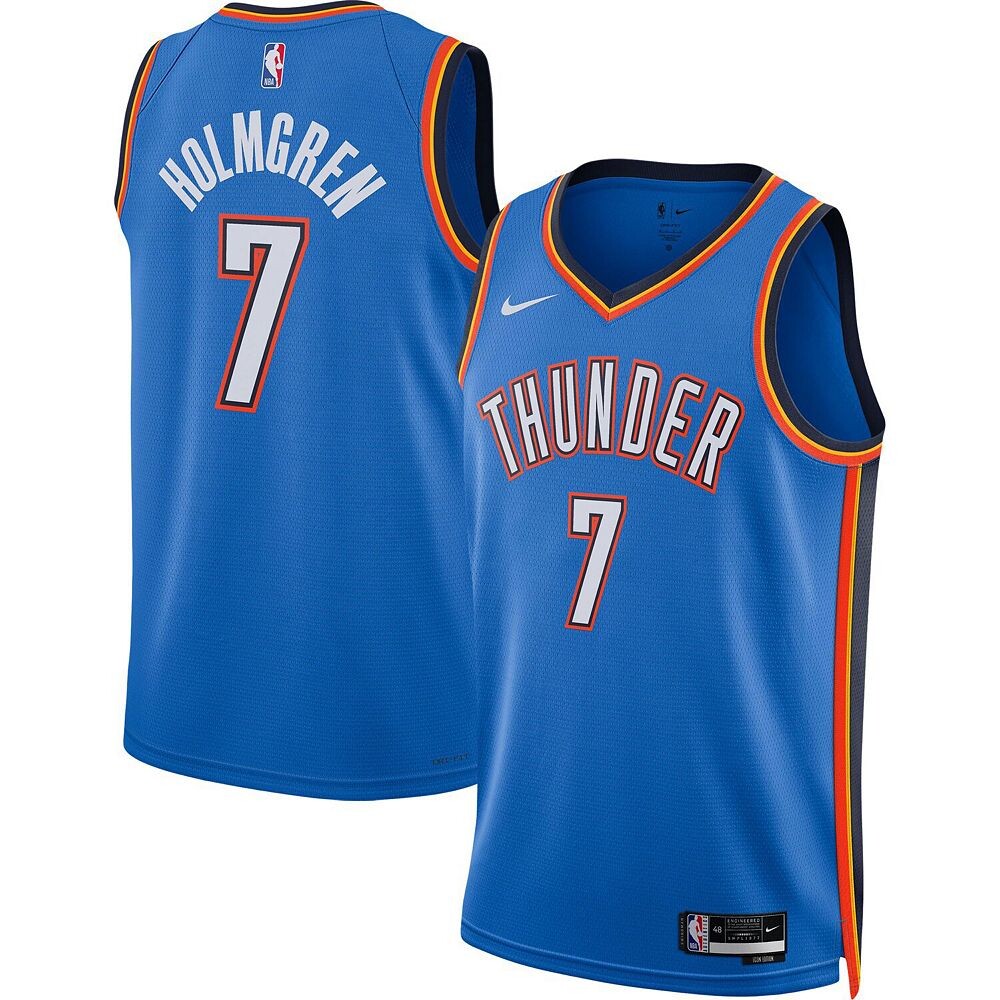 Джерси Nike Chet Holmgren Oklahoma City Thunder Blue 2022, унисекс, игрок первого раунда драфта НБА Swingman — Icon Edition, цвет Okt Blue — фото 2
