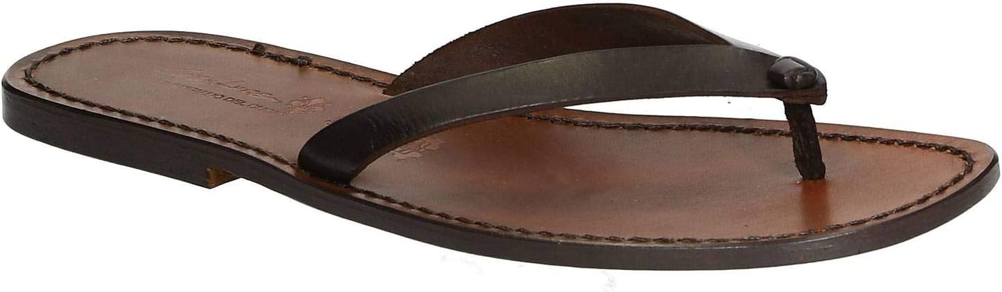 

Мужские кожаные тапочки ручной работы ручной работы Gianluca - L'Artigiano Del Cuoio, темно-коричневый