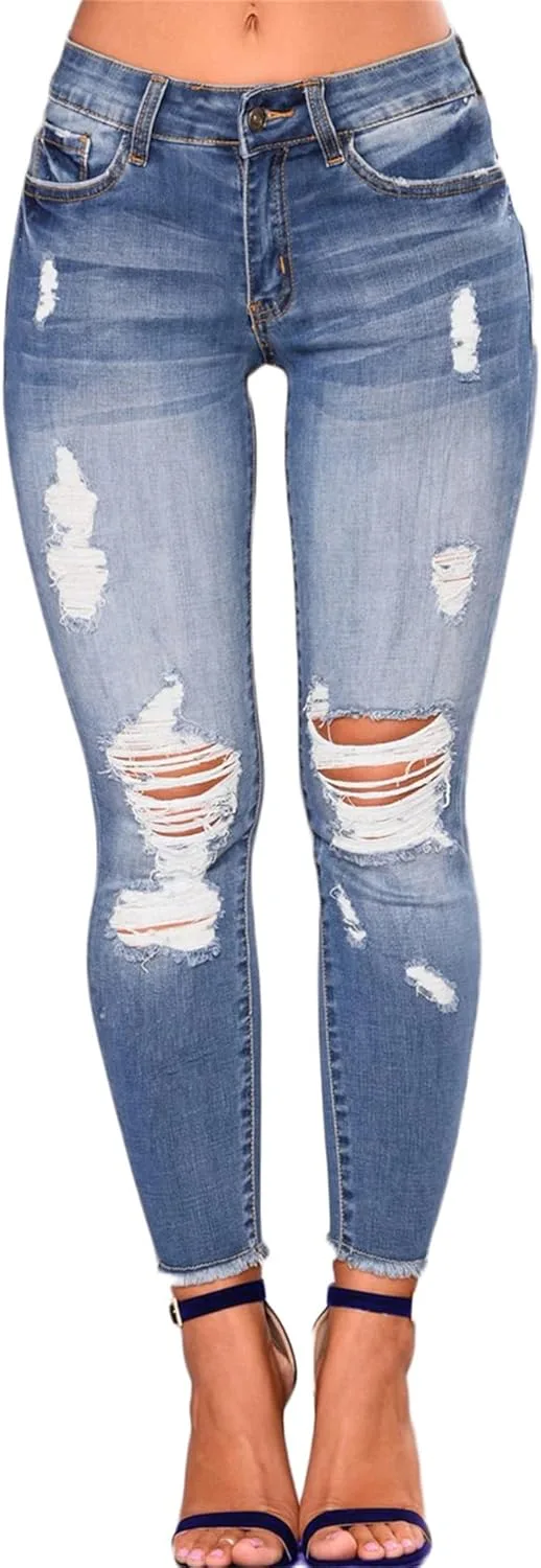 

Женские джинсы Andongnywell с высокой талией, облегающие, с потертостями