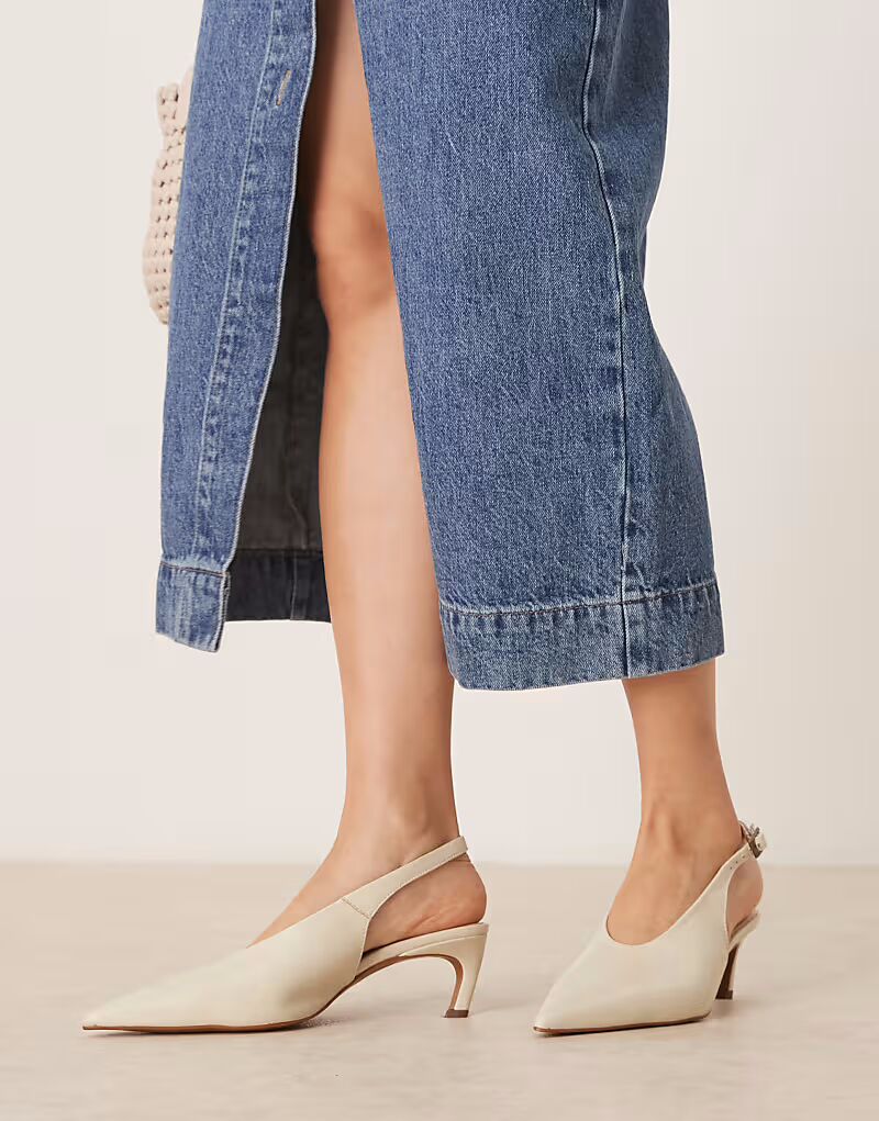 Туфли ASOS DESIGN Sculpt премиум-класса на среднем каблуке из кожи кремового цвета — фото 4
