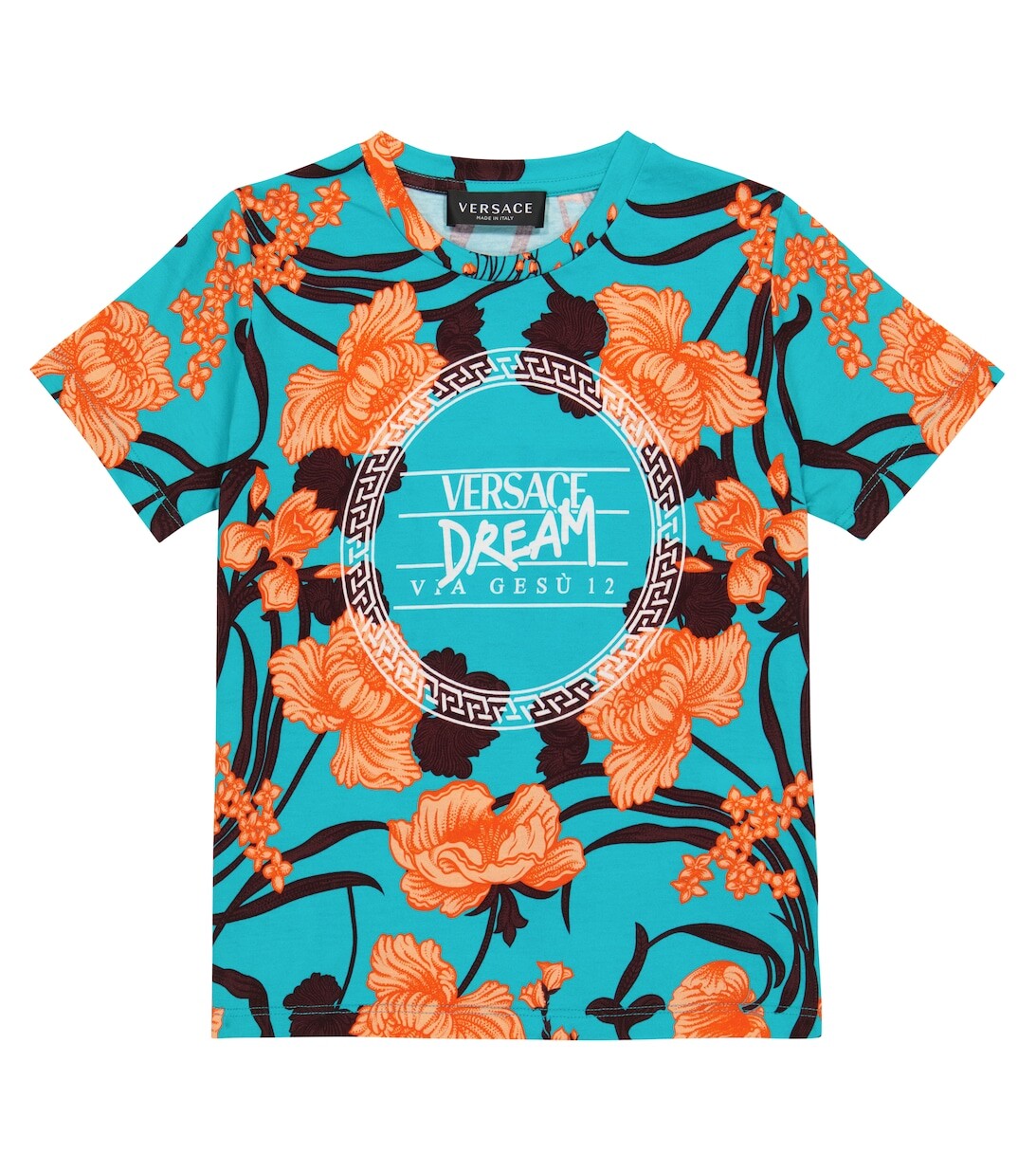 

Футболка из хлопкового джерси с цветочным принтом Versace, оранжевый