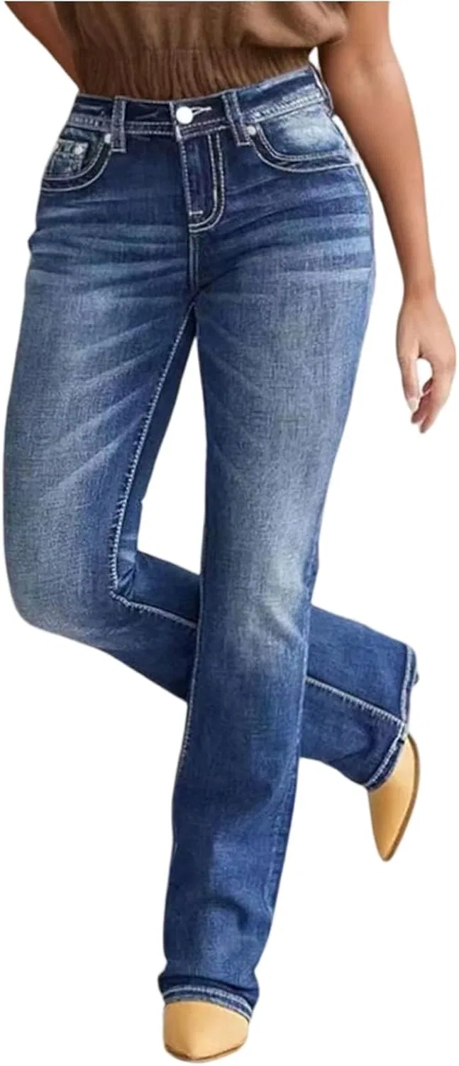 Джинсы клеш женские, Slim Curvy, синие