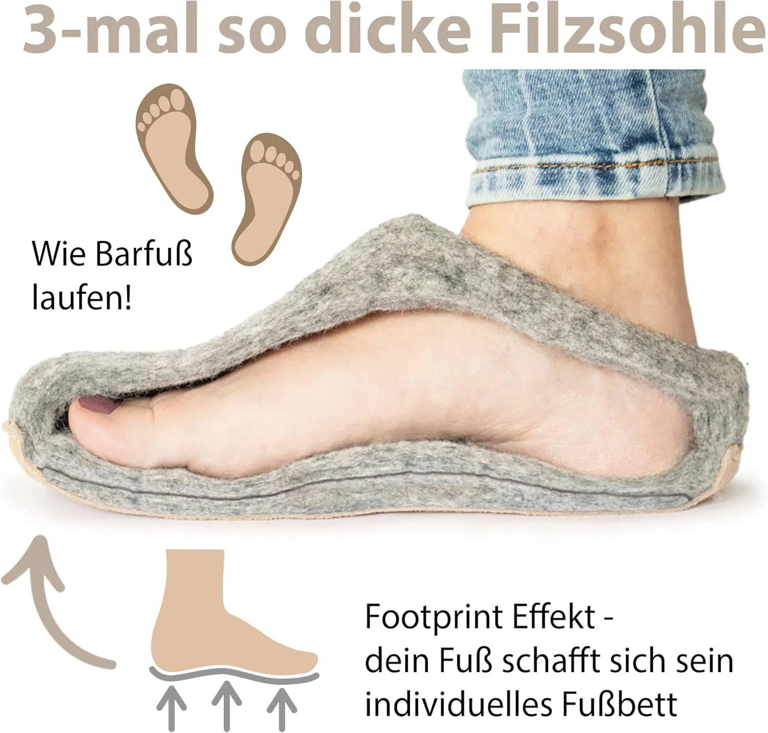 Войлочные тапочки Footprint Barefoot унисекс с кожаной подошвой, из 100% шерсти, экологические Woolfit — фото 4