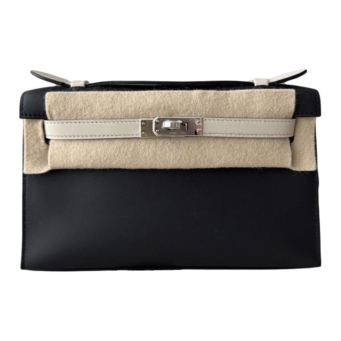 

HERMES Сумка Mini Kelly 1 Swift Leather Kelly 22, женская, черный, серебро и glacier white