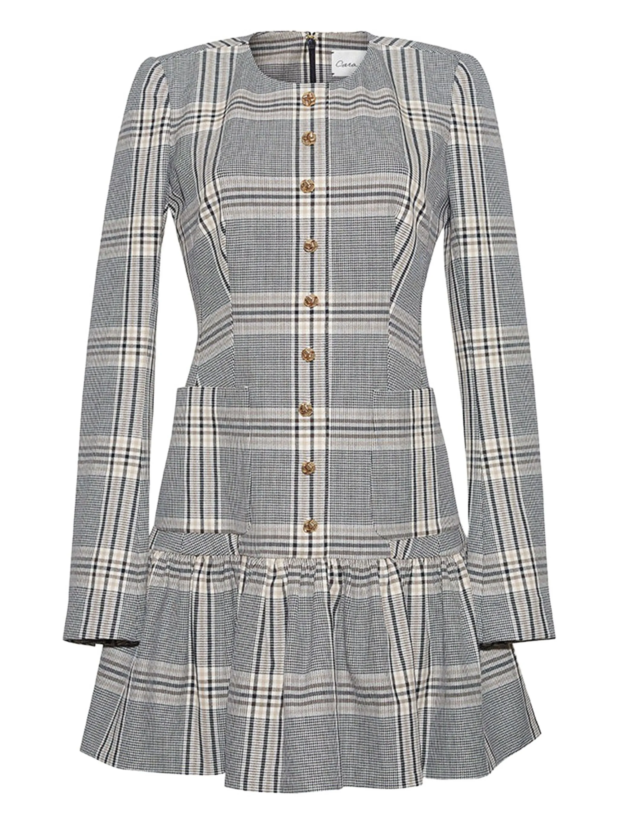 

Клетчатое платье мини Adams с оборками Cara Cara, серый