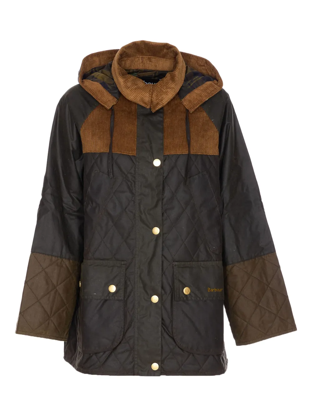 

Стеганая куртка-пуховик со вставками из вельвета Barbour, зеленый