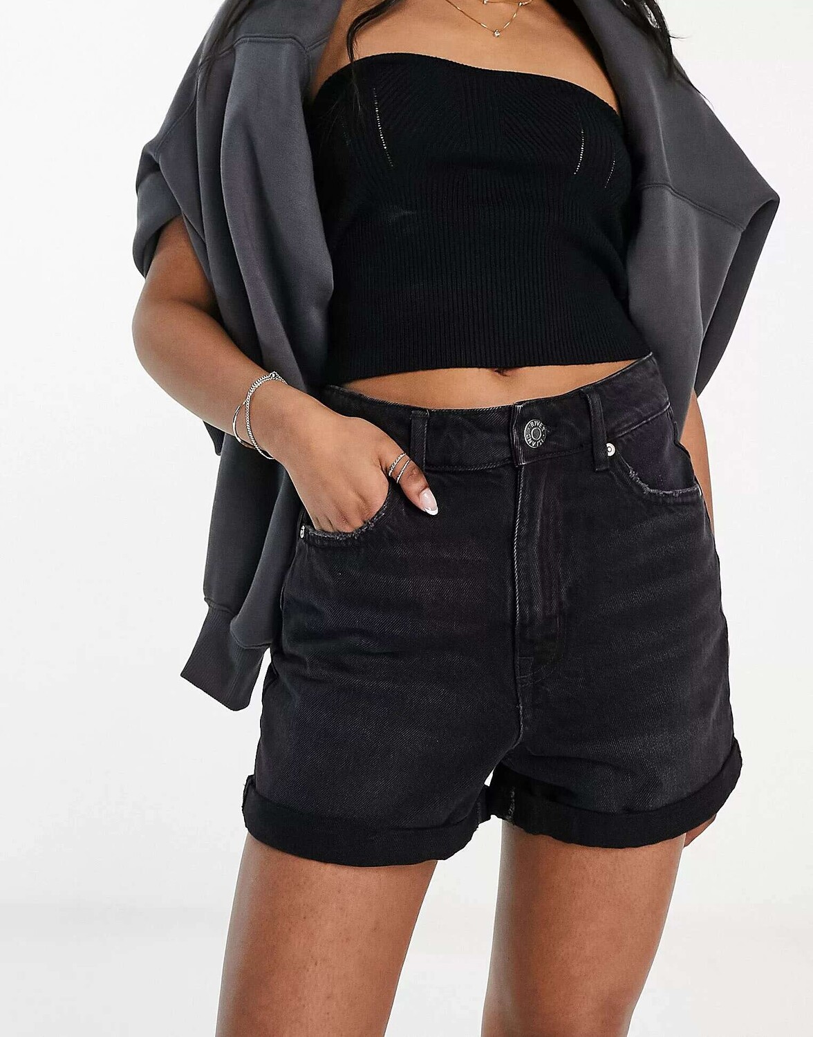 

Черные шорты River Island Turn up Mom