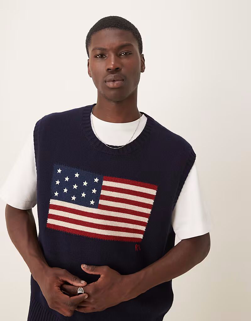 

Жилет Polo Ralph Lauren с большим флагом из хлопчатобумажной шерсти темно-синего цвета