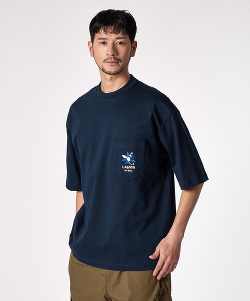 

Футболка с карманом, крой BERGER, принт «Маргарита» LANVIN en Bleu, темно-синий