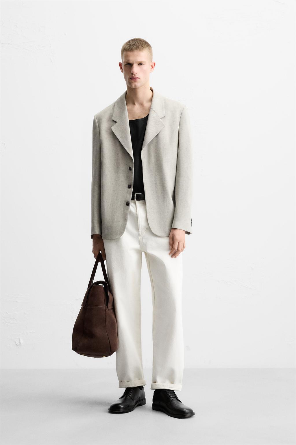 

Блейзер для костюма из текстурированного льна ZARA, цвет Ecru/Black
