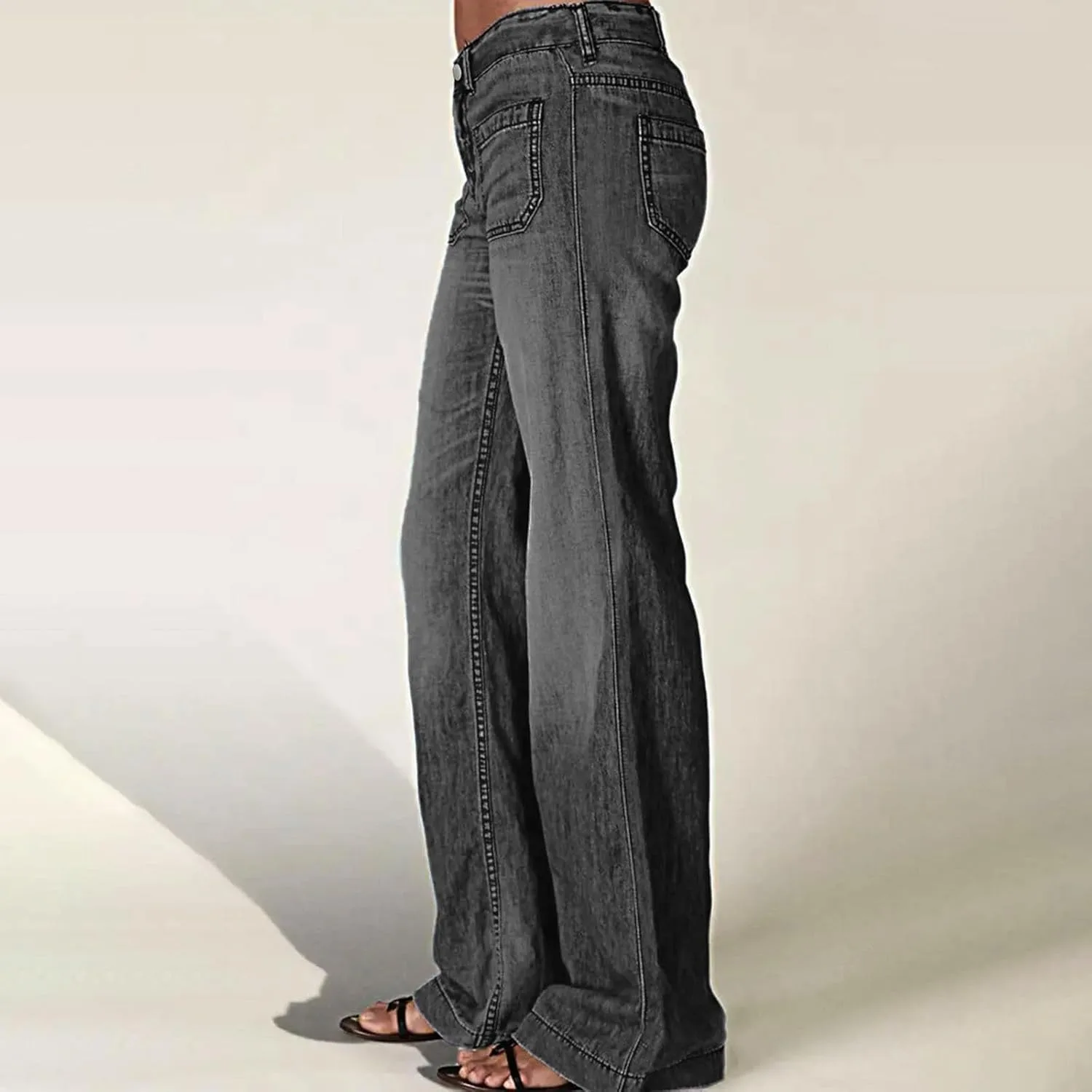 Женские джинсы Vintage Straight Leg с передними карманами, высокий пояс, свободный крой — фото 4