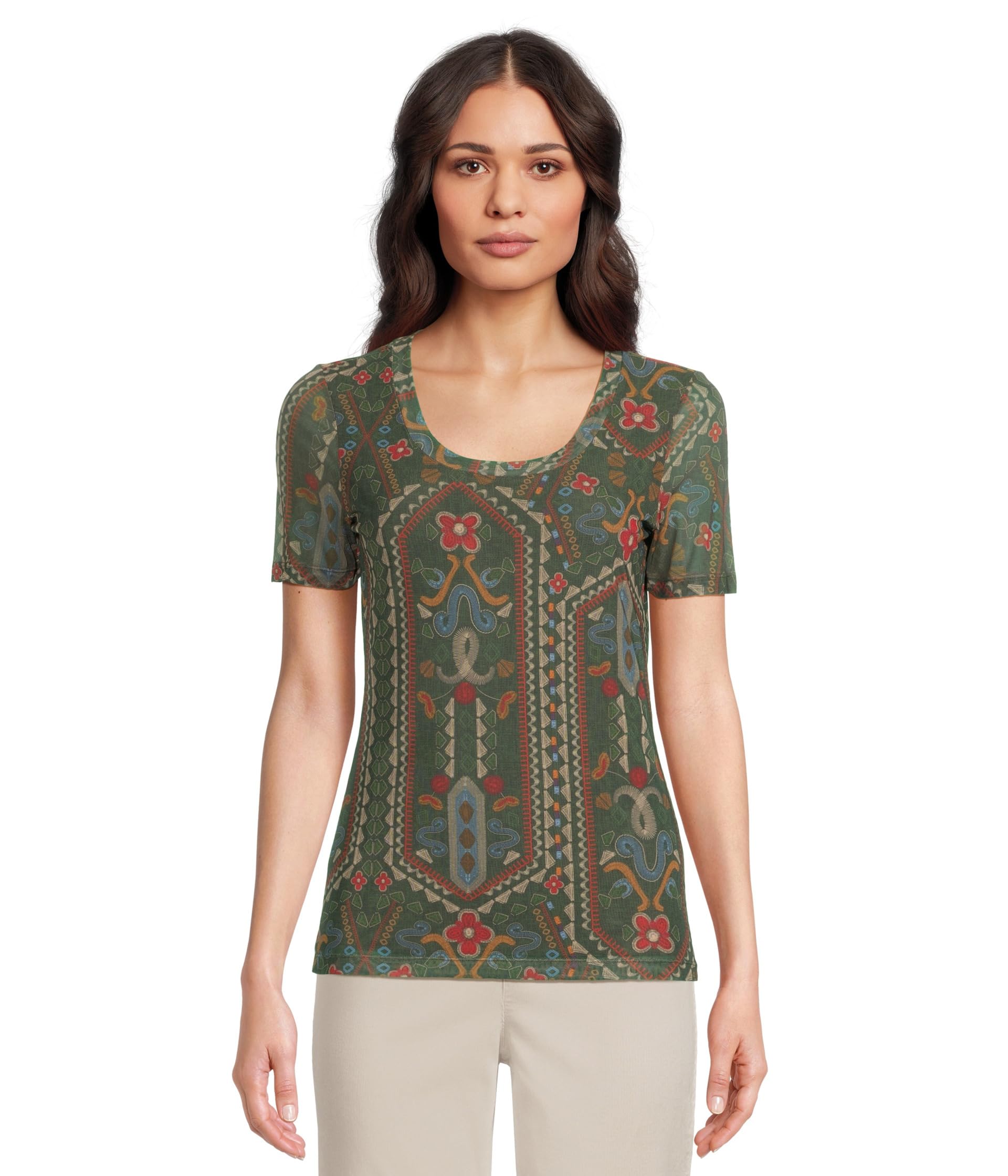 

Футболка Johnny Was Nanette Short Sleeve Mesh Tee, цвет Skylar Bloom