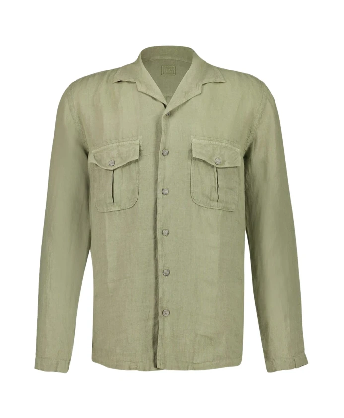 

Зеленая льняная рубашка с карманами 120% Lino, зеленый