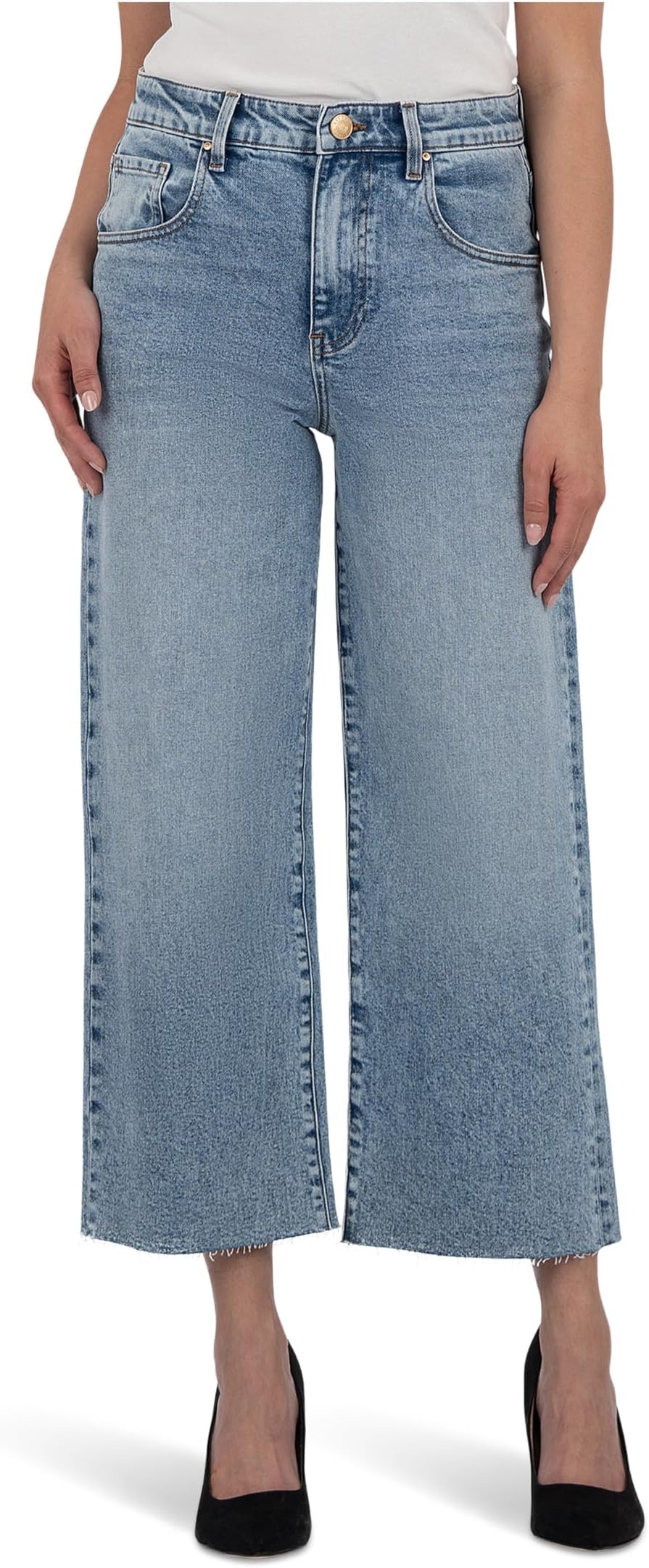 

Джинсы KUT from the Kloth Gwen High-Rise Wide Leg Slouchy Raw Hem 5 Pockets in Acute, Acute