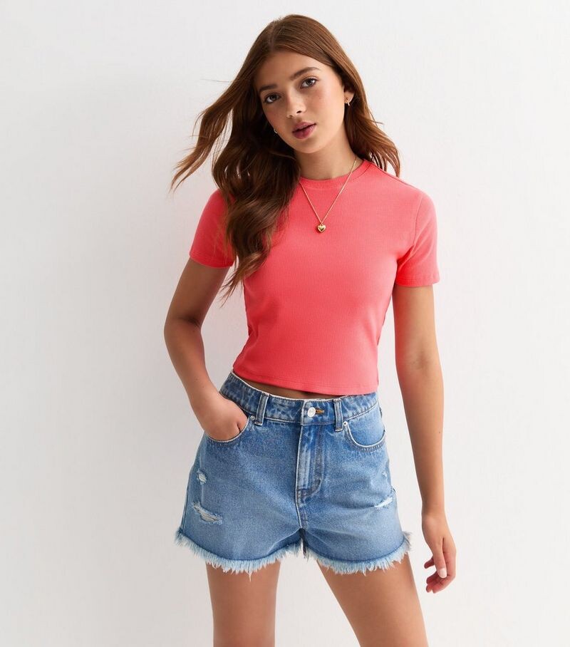 

Футболка в рубчик кораллового цвета для девочек New Look, коралловый