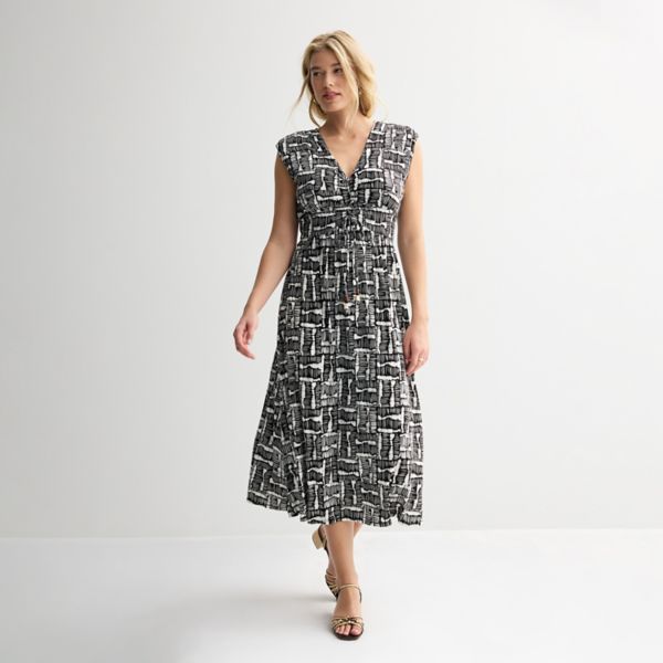 

Миди-платье с завышенной талией для миниатюрных Nine West, цвет black bamboo texture
