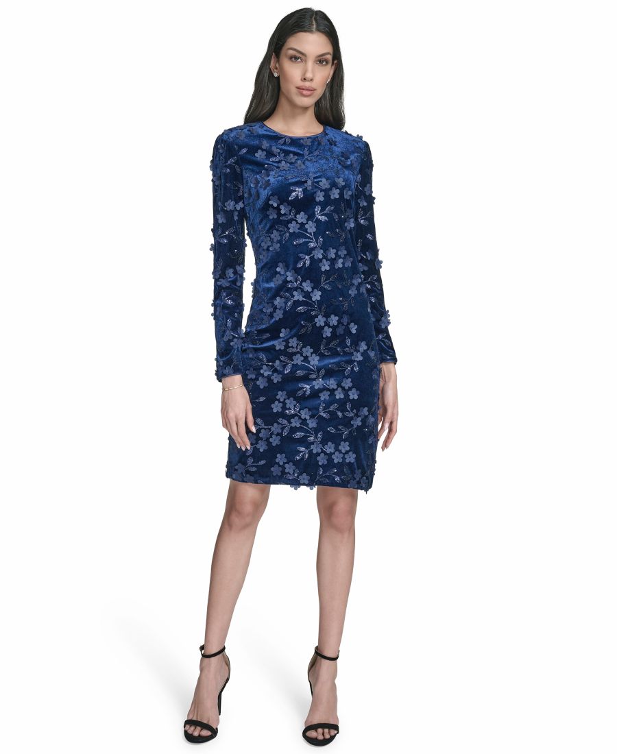 

Женское бархатное короткое платье с длинными рукавами Eliza J, Navy