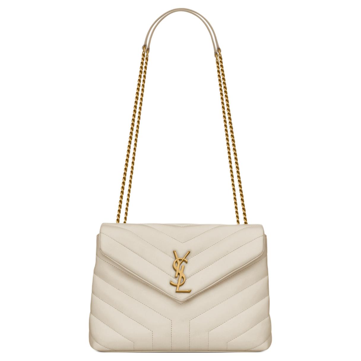 

Saint Laurent Женскую винтажную сумку через плечо LOULOU из коровьей кожи, белая
