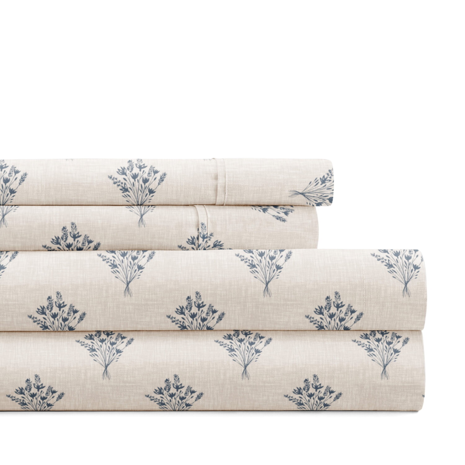 

Комплект постельного белья из микрофибры Noble Linens, 4 предмета с узором, камень с цветочным букетом, королева, цвет Stone